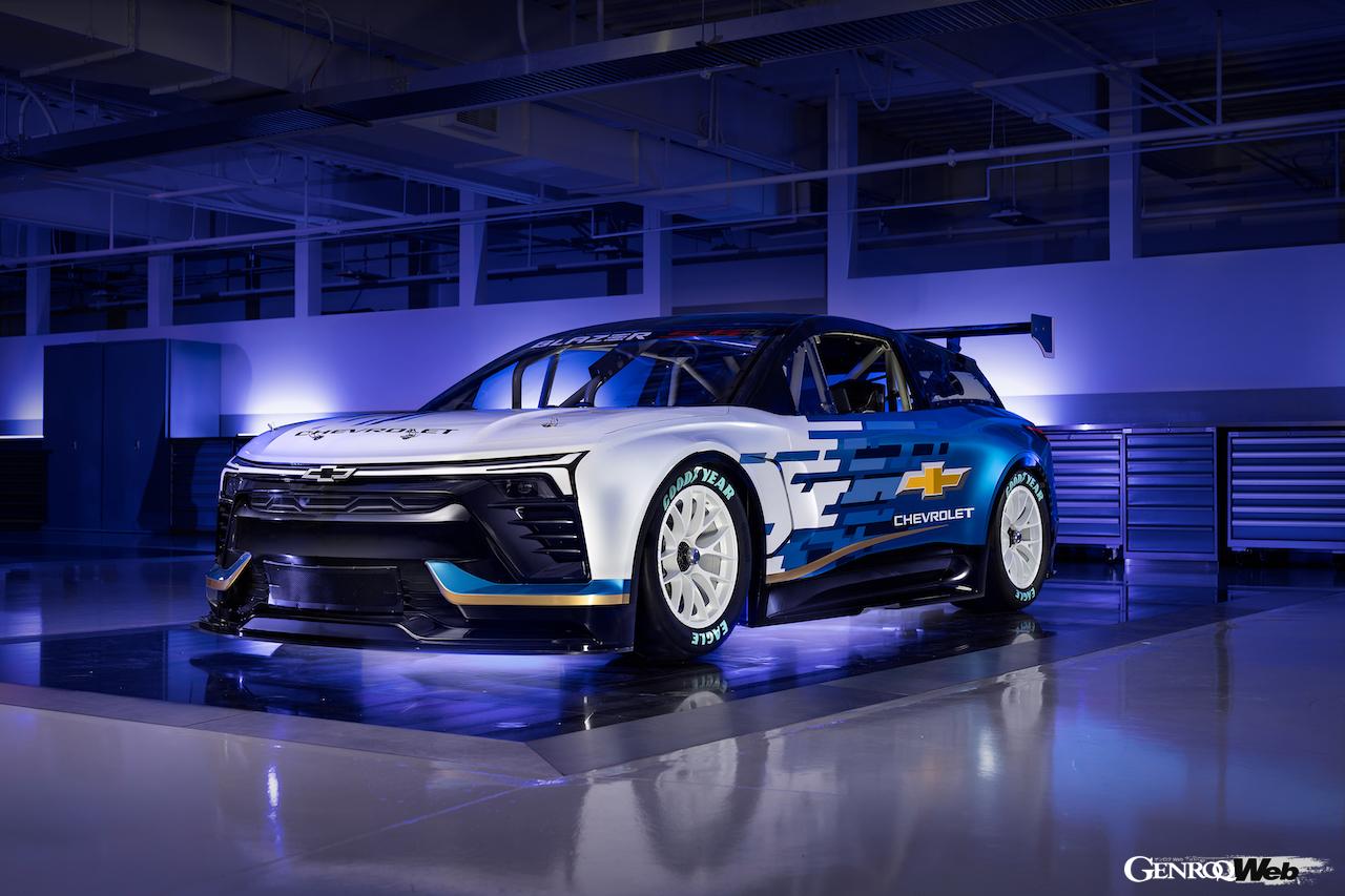 The Chevrolet Blazer EV.R NASCAR Prototype electric racing car debuts at the Daytona 500, the opening NASCAR race of the seas
