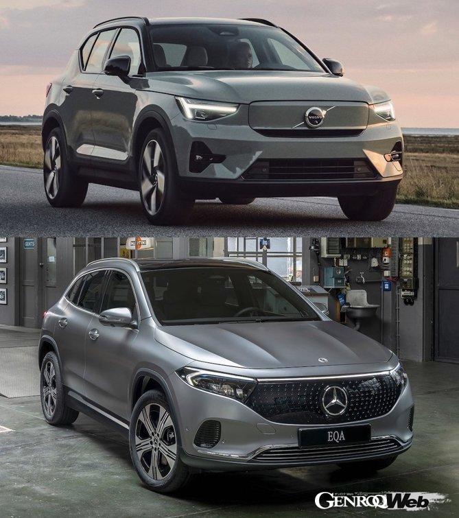 Comparing the specs of the fully electric SUVs “Volvo EX40” and “Mercedes-Benz EQA” in the “sam