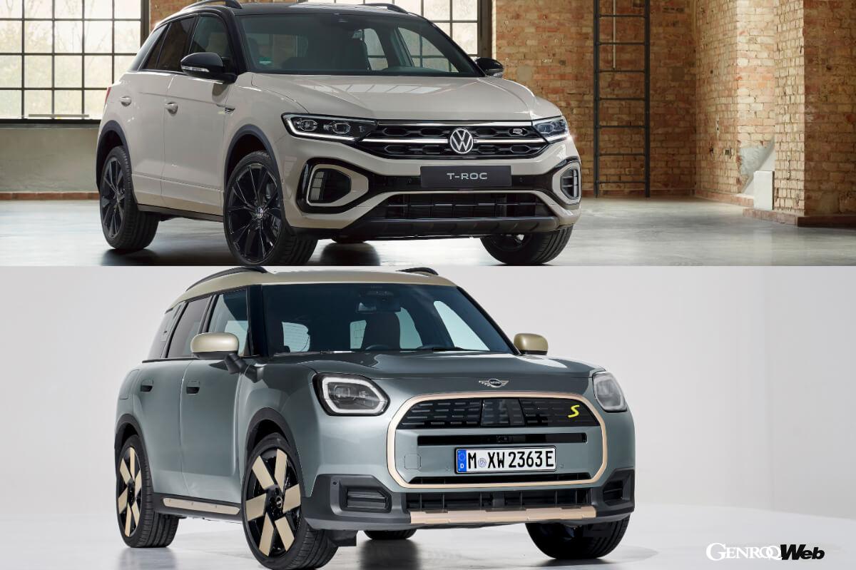 Comparing the straightforward Volkswagen T-Roc and the fun-filled MINI Countryman, compact SUVs with similar prices