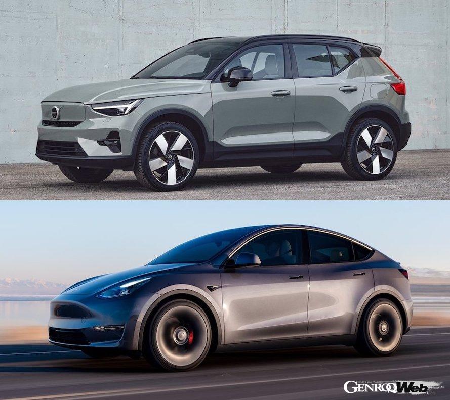 Comparing the specs of the new Tesla Model Y and Volvo EX40, a popular compact SUV made fully electric