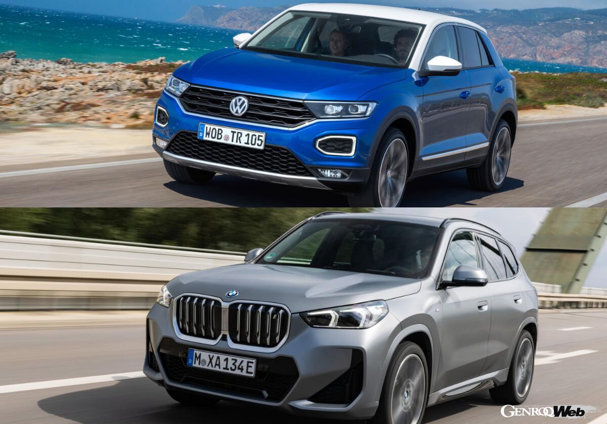 Comparing the specs of the “VW T-Roc TDI 4MOTION” and “BMW X1 sDrive18i” diesel 4WD and gasoline FF v