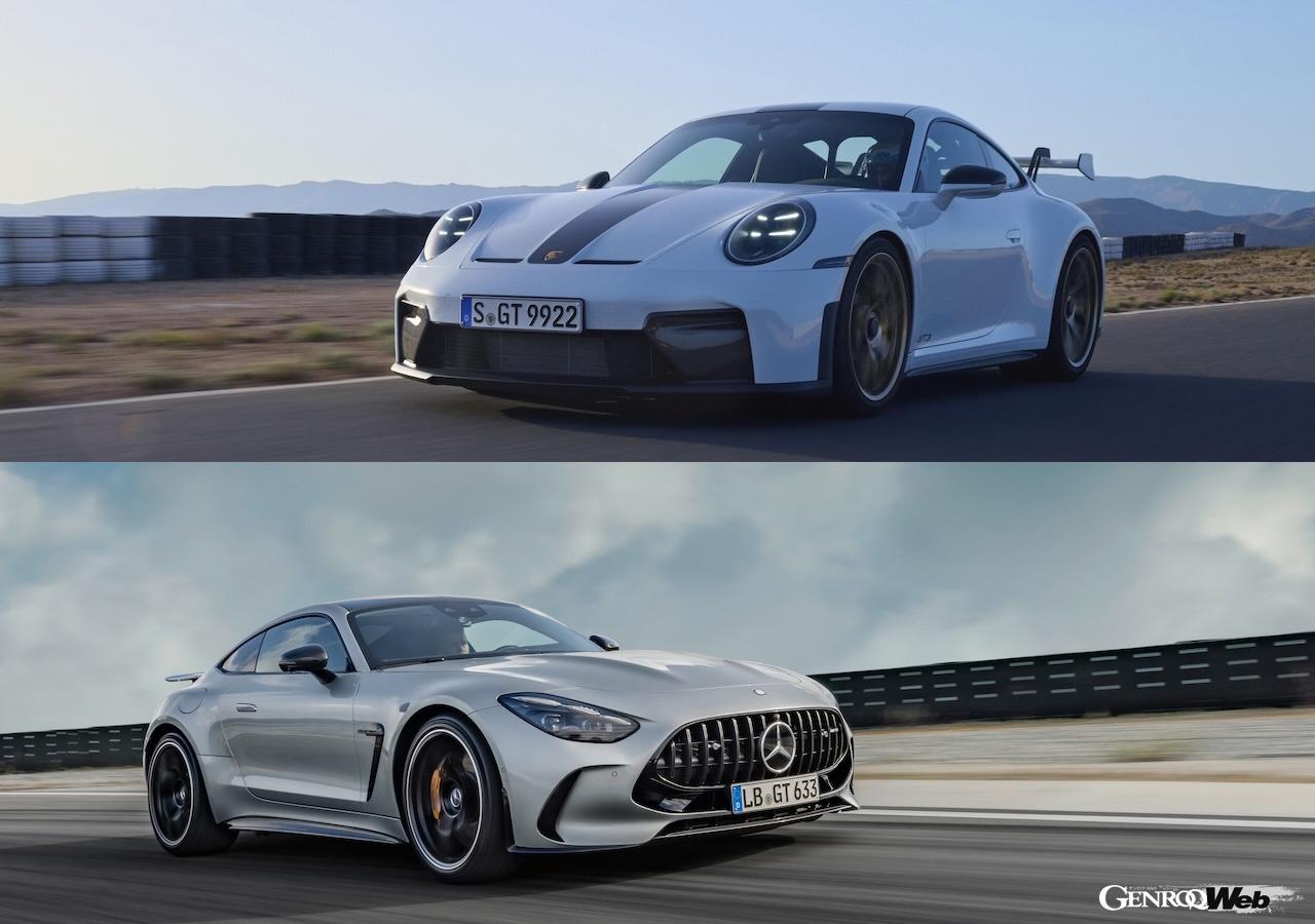 A spec comparison of the Porsche 911 GT3 and Mercedes-AMG GT 63 Coupe, two German sports cars with different values.